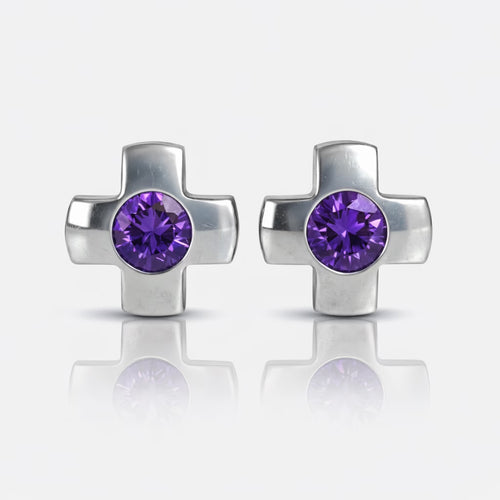 Surgical Steel Ear Piercing Studs - Crosslite Amethyst Hypoallergenic