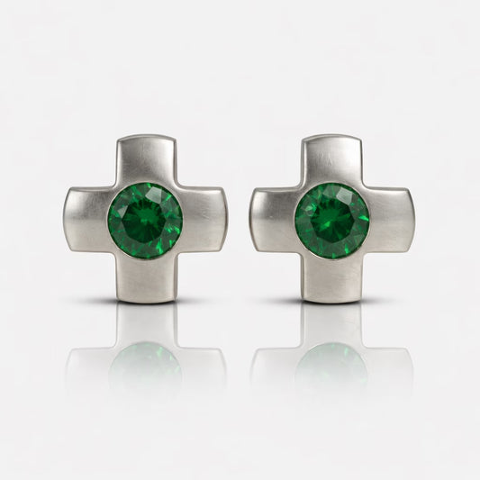 Cerrahi Çelik Kulak Delme Küpesi - Crosslite Emerald Alerji Yapmayan 