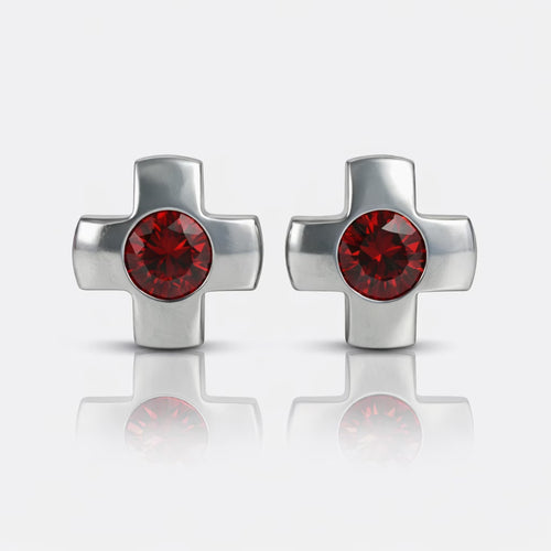 Surgical Steel Ear Piercing Studs - Crosslite Garnet Hypoallergenic