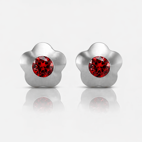 Cerrahi Çelik Kulak Delme Küpesi - Flowerlite Garnet Alerji Yapmayan 