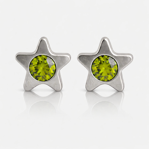 Cerrahi Çelik Kulak Delme Küpesi - Starlite Peridot Alerji Yapmayan