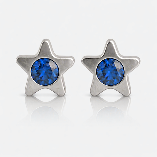 Cerrahi Çelik Kulak Delme Küpesi - Starlite Sapphire Alerji Yapmayan 