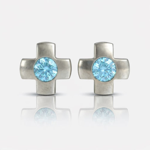 Cerrahi Çelik Kulak Delme Küpesi - Crosslite Aquamarine Alerji Yapmayan (Çift)