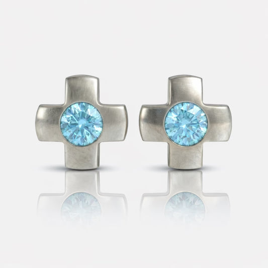 Cerrahi Çelik Kulak Delme Küpesi - Crosslite Aquamarine Alerji Yapmayan (Çift)