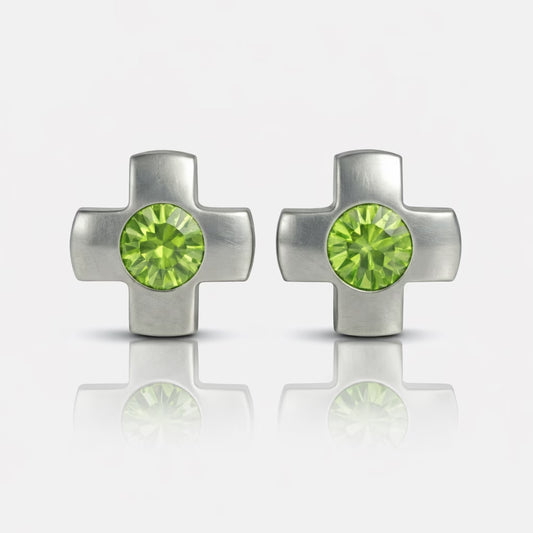 Cerrahi Çelik Kulak Delme Küpesi - Crosslite Peridot Alerji Yapmayan (Çift)