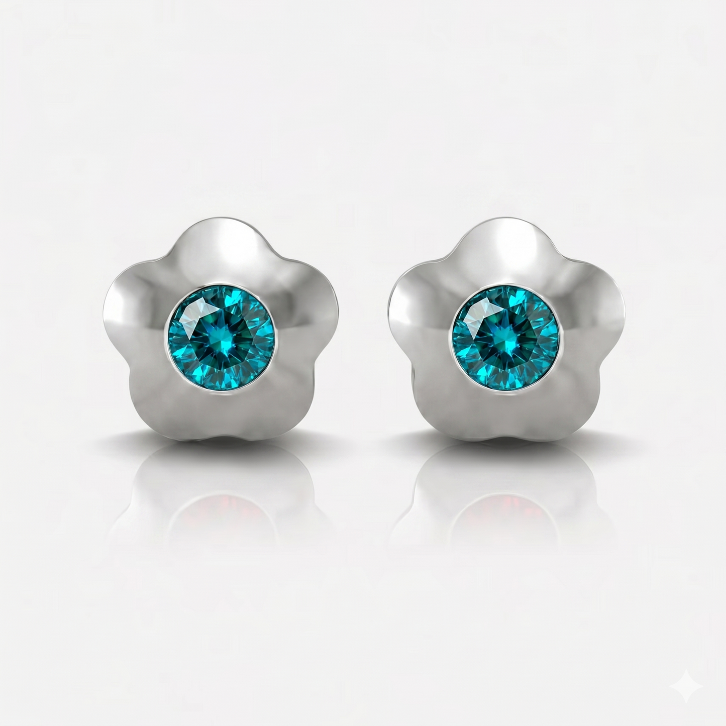 Cerrahi Çelik Kulak Delme Küpesi - Flowerlite Blue Zircon Alerji Yapmayan