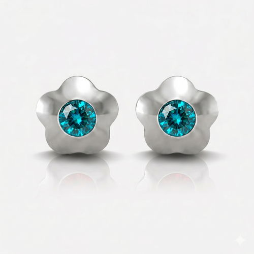 Cerrahi Çelik Kulak Delme Küpesi - Flowerlite Blue Zircon Alerji Yapmayan