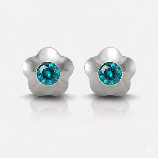 Серьги для прокалывания ушей из хирургической стали — Flowerlite Blue Zircon гипоаллергенные (пара)