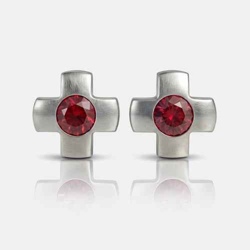 Cerrahi Çelik Kulak Delme Küpesi - Crosslite Ruby Alerji Yapmayan (Çift)