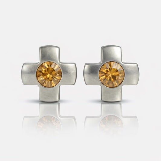 Cerrahi Çelik Kulak Delme Küpesi - Crosslite Topaz Alerji Yapmayan (Çift)