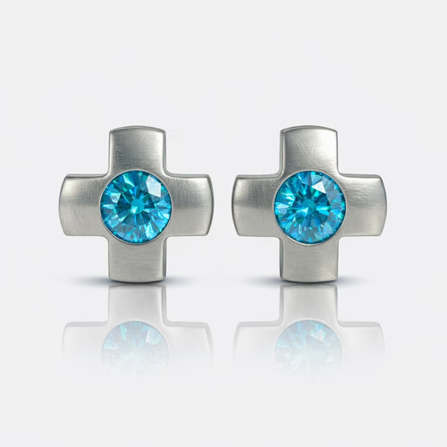 Cerrahi Çelik Kulak Delme Küpesi - Crosslite Blue Zircon Alerji Yapmayan (Çift)