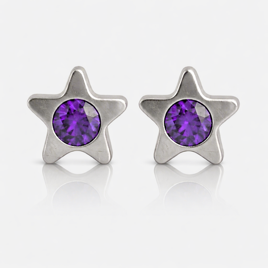 Cerrahi Çelik Kulak Delme Küpesi - Starlite Amethyst Alerji Yapmayan 