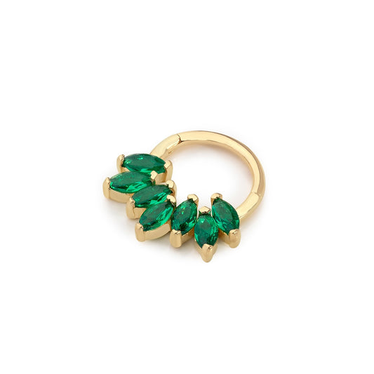 14K Gold Piercing - Green Marquise Stone