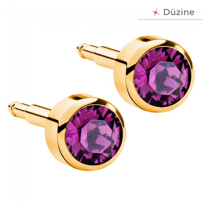 Gold Amethyst Kulak Delme Küpesi