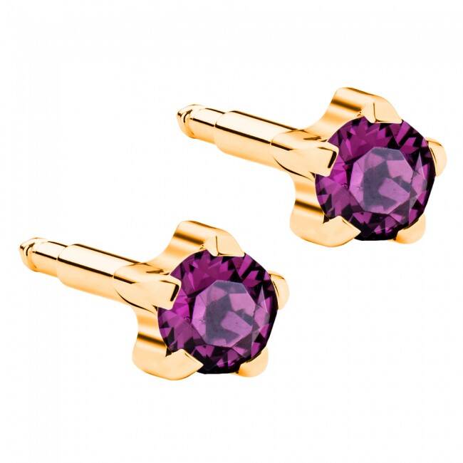 Gold Amethyst Tırnaklı Kulak Delme Küpesi