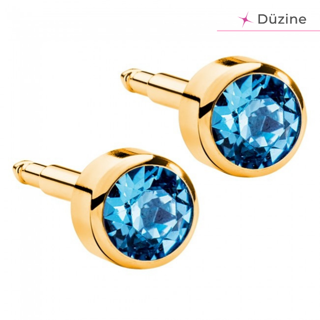 Gold Aquamarine Kulak Delme Küpesi