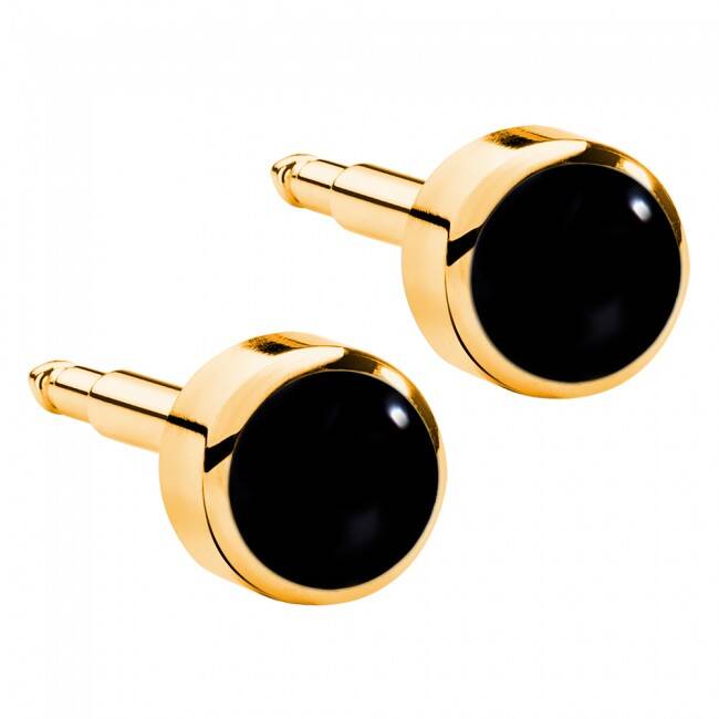 Gold Black Onyx Kulak Delme Küpesi