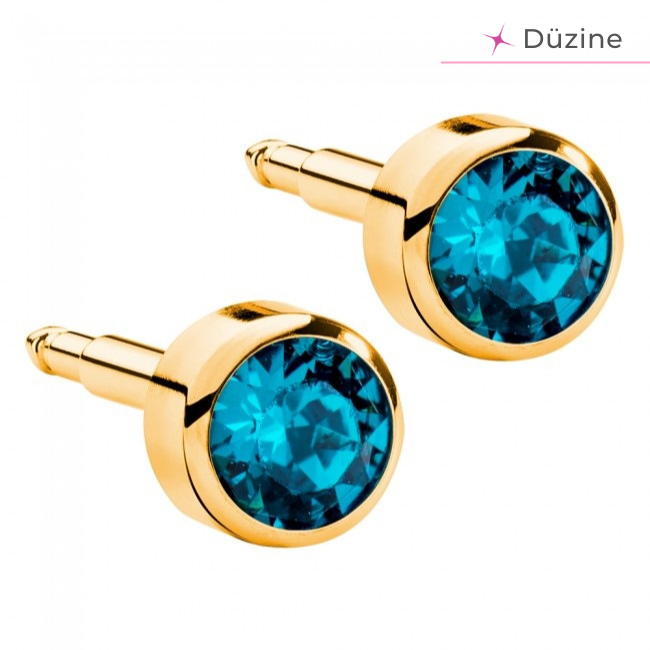 Gold Blue Zircon Kulak Delme Küpesi