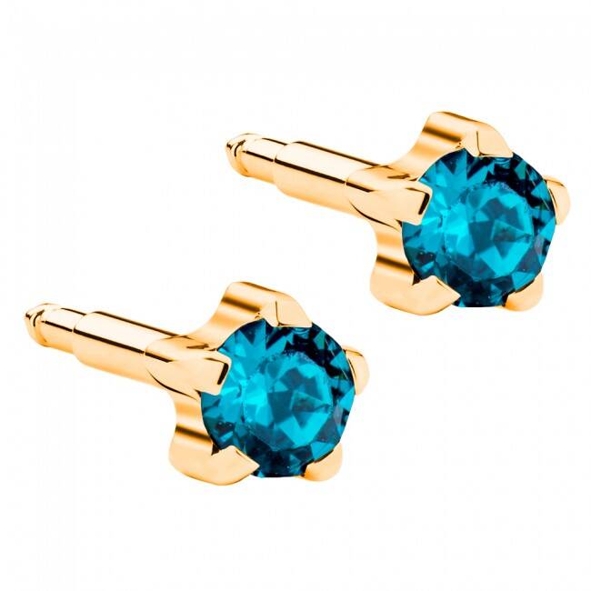 Gold Blue Zircon Tırnaklı Kulak Delme Küpesi