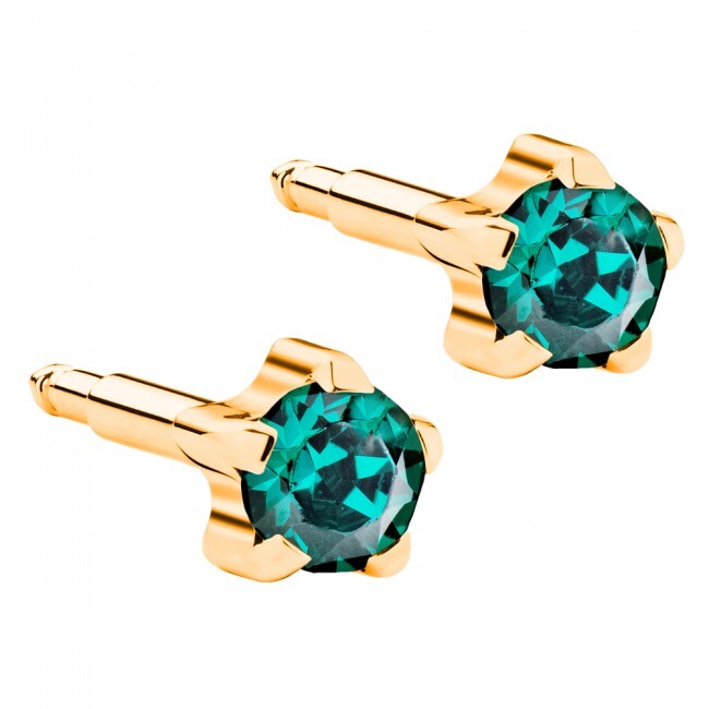  - Kulak Delme Küpesi Gold Emerald Birthstar, Yıldız Model