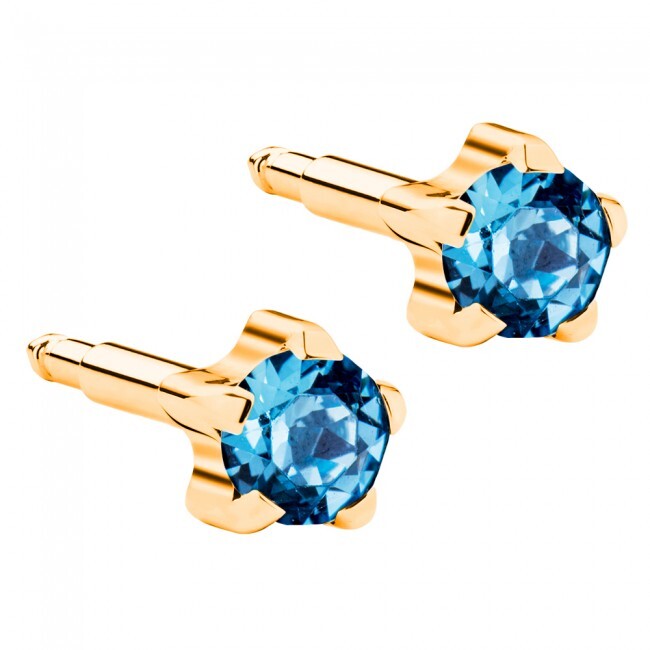  - Kulak Delme Küpesi Gold Aquamarine Birthstar Yıldız Model