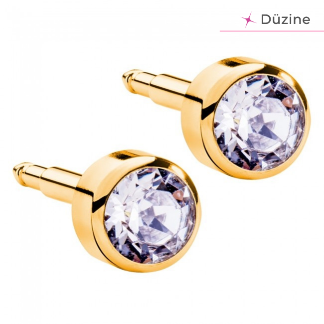  - Kulak Delme Küpesi Gold Crystal Birthstone 12'li Set