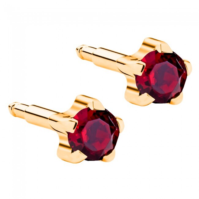 - Kulak Delme Küpesi Gold Garnet Birthstar