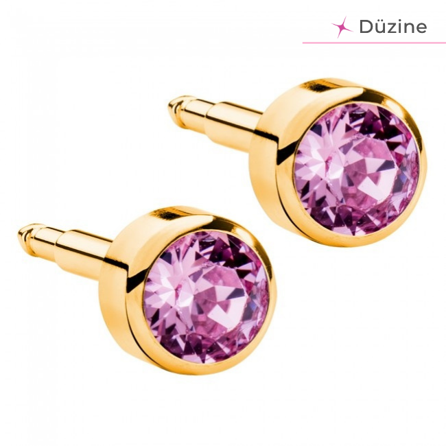 Kulak Delme Küpesi Gold Light Rose Birthstone