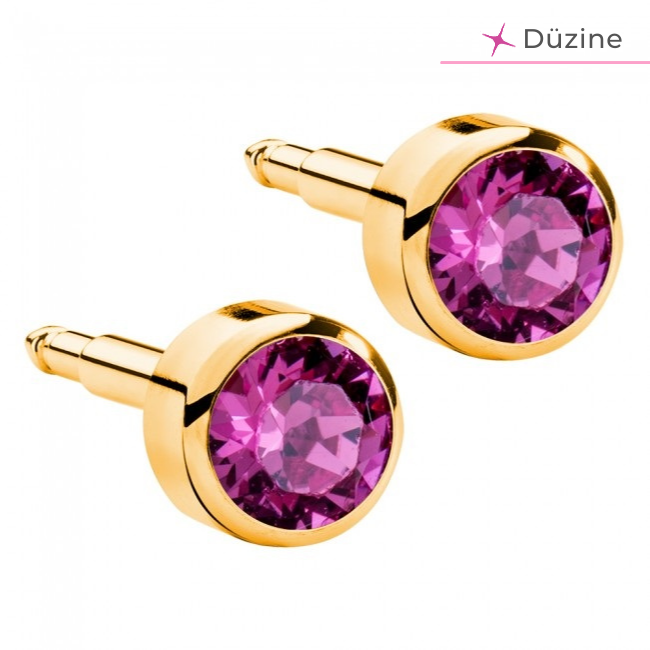  - Kulak Delme Küpesi Gold Rose Birthstone