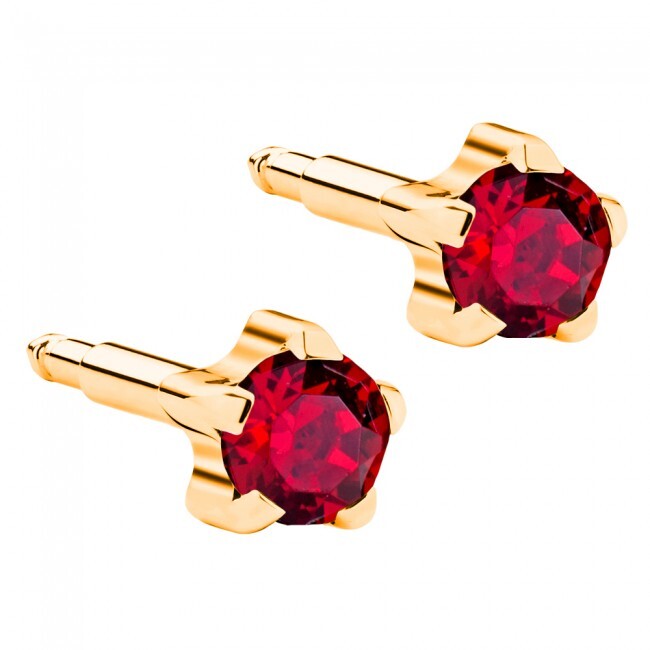  - Kulak Delme Küpesi - Gold Ruby Birthstar, Yıldız Model