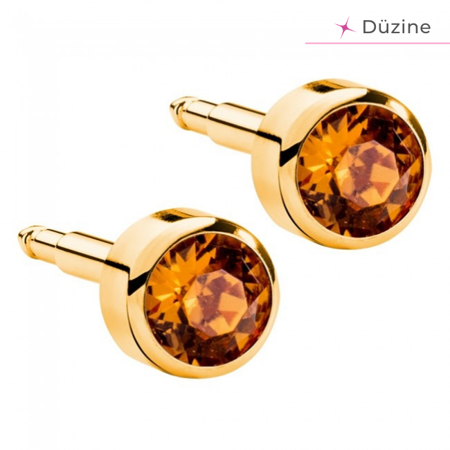  - Kulak Delme Küpesi Gold Topaz Birthstone 12'li Set