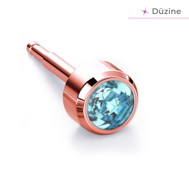  - Kulak Delme Küpesi Rose Aquamarine 