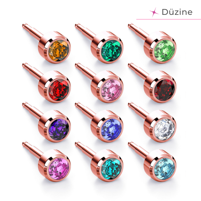  - Kulak Delme Küpesi Gold Rose Assorted Birthstar, Yıldız Model, 12'li Set 