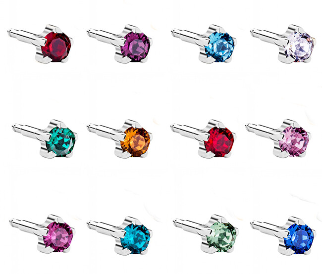  - Kulak Delme Küpesi White Assorted Birthstar, Yıldız Taşlı – 12’li Set