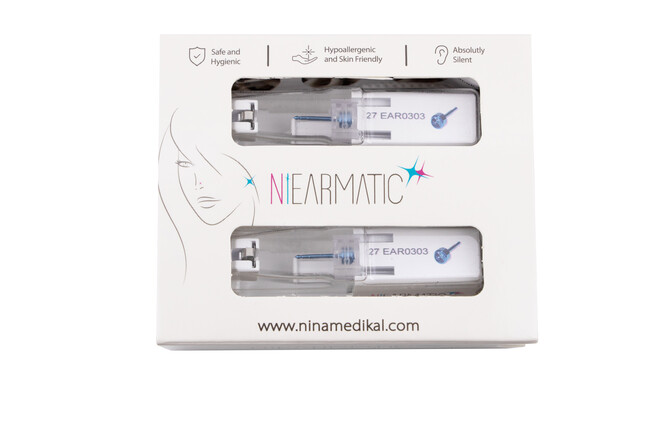 Niearmatic Frozen Blue Titanyum Birthstone Aquamarine Kulak Delme Küpesi Regular 4mm - Thumbnail